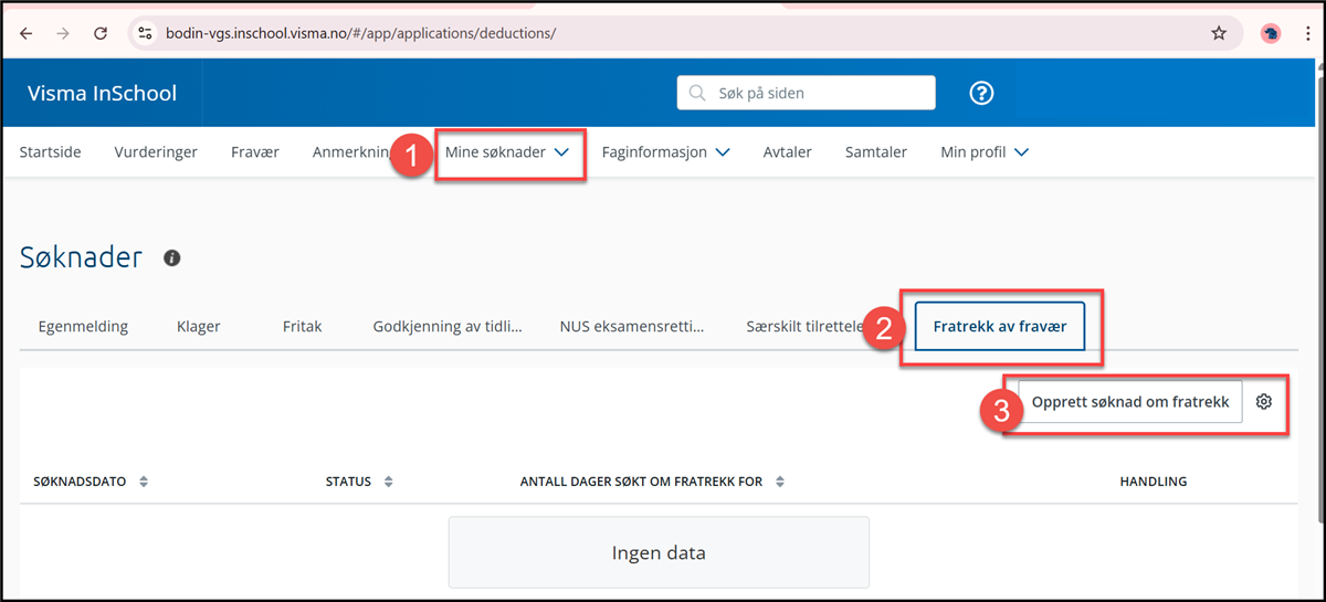 Printscreen fra skoleadministrativt system - Klikk for stort bilde